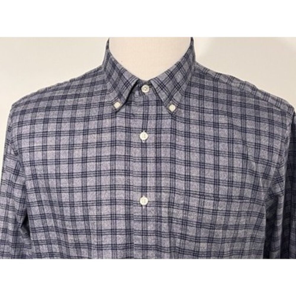 Men’s Large Charles Tyrwhitt Non Iron Slim Fit Oxford Plaid Gray Blue - Picture 2 of 13